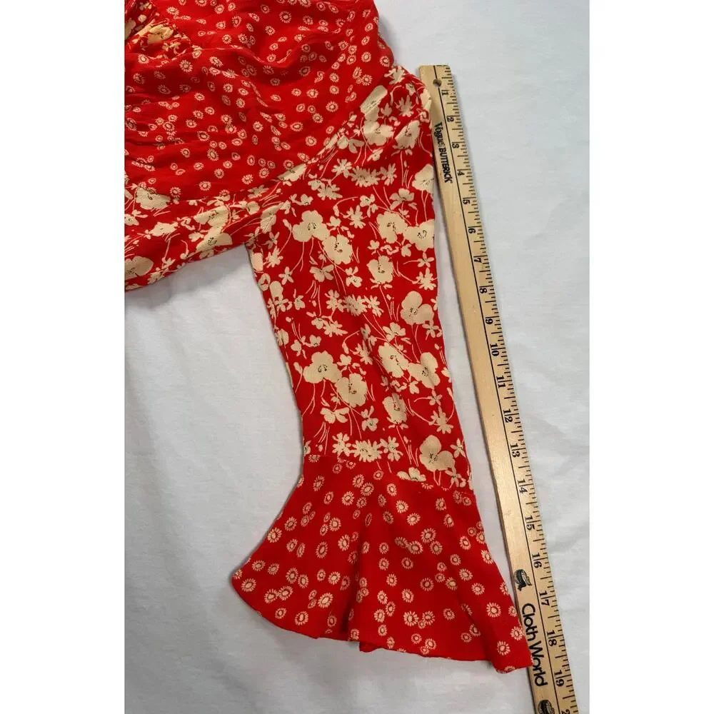 Free People Lady Bohemian Floral Button Front Top Red Size MEDIUM Cropped